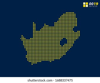 Abstract vector pixel yellow of South Africa map. Halftone dark blue background for easy editing.