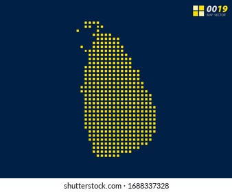 Abstract vector pixel yellow of Sri Lanka map. Halftone dark blue background for easy editing.