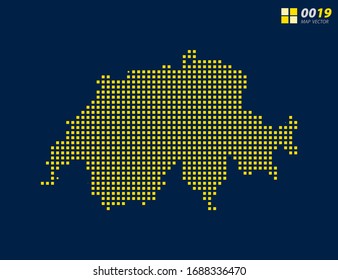 Abstrakte Vektorillustration Pixel Gelb der Schweiz Karte. Halftone dunkelblauer Hintergrund für einfache Bearbeitung.