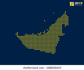 Abstract vector pixel yellow of United Arab Emirates map. Halftone dark blue background for easy editing.