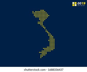 Abstract vector pixel yellow of Vietnam map. Halftone dark blue background for easy editing.