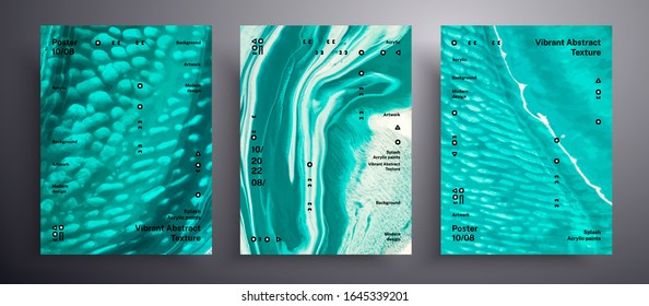 Abstract vector placard, collection of modern fluid art covers. Beautiful background that can be used for design cover, invitation, presentation and etc. Blue, cyan and white iridescent artwork