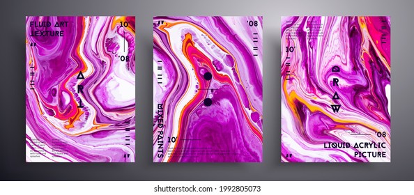 Cartel vector abstracto, colección de cubiertas de arte fluido moderno. fondo de moda que se puede utilizar para la cubierta de diseño, invitación, volante, etc. Arte iridiscente creativo morado, rosa y blanco.