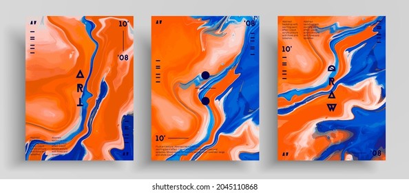 Abstrakte Vektorplakate, Sammlung moderner flüssiger Kunstabdeckungen. Künstlerischer Hintergrund, der für Design-Cover, Poster, Broschüren und so weiter geeignet ist. Farbige kreative Illustrationen.