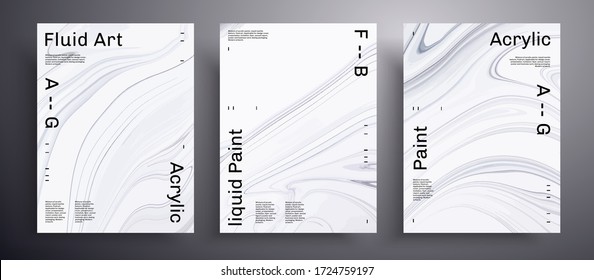 Abstract vector placard, pack of modern design fluid art covers. Artistic background that applicable for design cover, invitation, presentation and etc. Black and white trendy painting backdrop