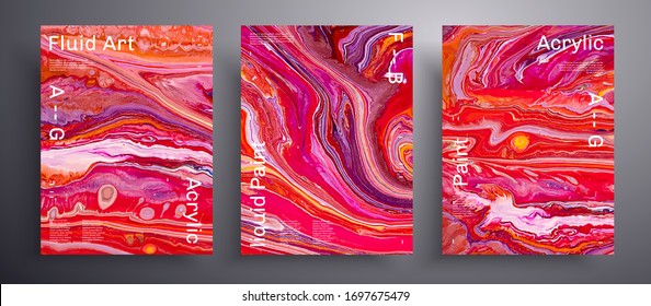 Abstract vector placard, texture pack of fluid art covers. Beautiful background that can be used for design cover, poster, brochure and etc. Red, purple, orange and white creative iridescent artwork
