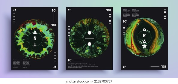 Abstract vector placard, texture pack of fluid art covers. Artistic background that can be used for design cover, poster, brochure and etc. Bright unusual creative artistic template.