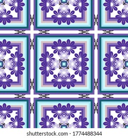 Abstract vector plaid seamless pattern. Colorfull tribal background. Ethnic repeat backdrop. Tartan style squares ornaments. Decorative floral design for fabric, wallpapers, prints. Endless texture.