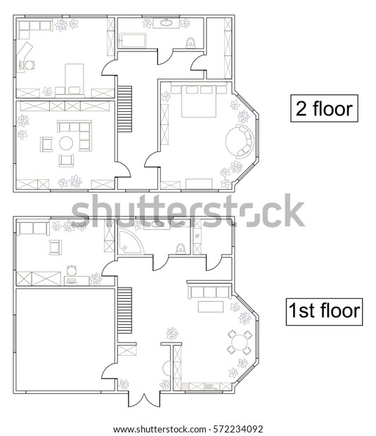 Abstract Vector Plan First Second Floor Stock Vector