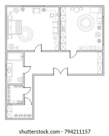 Abstract vector plan of one-bedroom apartment. EPS8