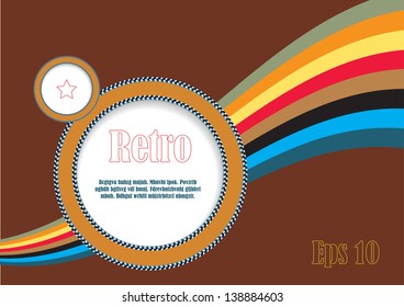 abstract vector plaque in retro style, round frame with rainbow and place for your text