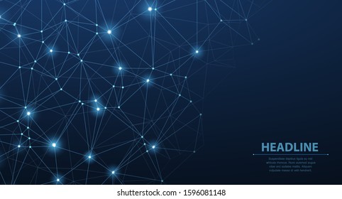 Abstract vector poligonal dark blue background with triangle shape grid. Science technology, social network, web connect concept. Futuristic design