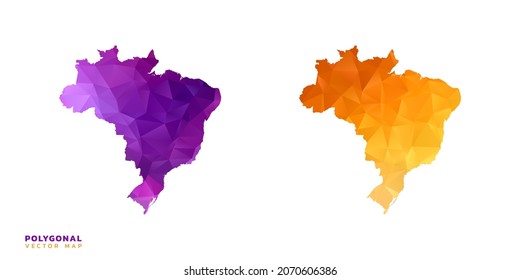 Abstract vector polygon set couple of map Brazil color orange and purple.