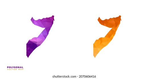 Abstract vector polygon set couple of map Somalia color orange and purple.