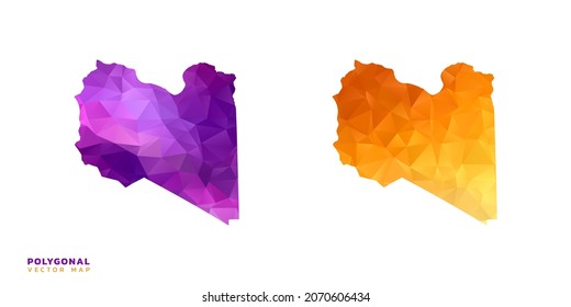 Abstract vector polygon set couple of map Libya color orange and purple.