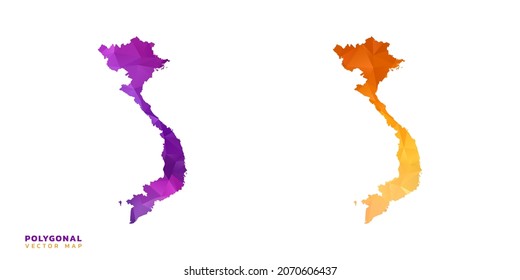 Abstract vector polygon set couple map Vietnam color orange   purple 