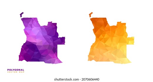 Abstract vector polygon set couple of map Angola color orange and purple.