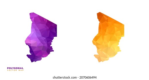 Abstract vector polygon set couple of map Chad color orange and purple.