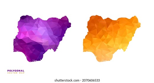 Abstract vector polygon set couple of map Nigeria color orange and purple.