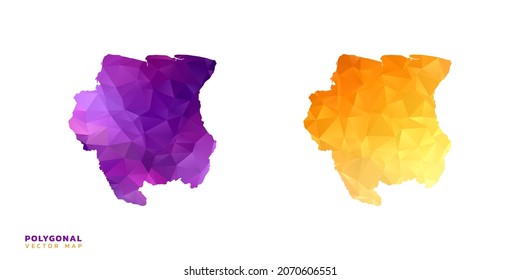 Abstract vector polygon set couple of map Suriname color orange and purple.