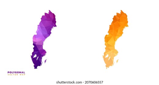 Abstraktes Vektorpolygon Set Paar von Karte Schweden Farbe orange und violett.