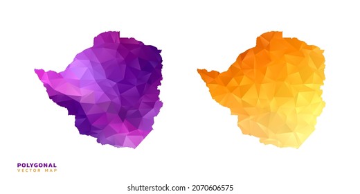Abstract vector polygon set couple of map Zimbabwe color orange and purple.