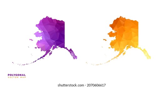 Abstract vector polygon set couple of map Alaska color orange and purple.