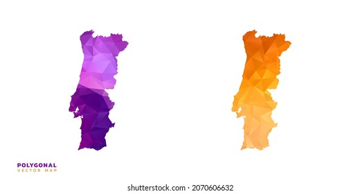 Abstract vector polygon set couple of map Portugal color orange and purple.