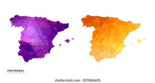 Abstract vector polygon set couple of map Spain color orange and purple.