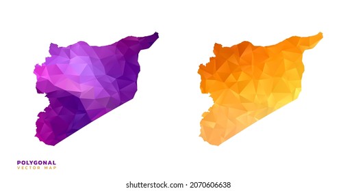 Abstract vector polygon set couple of map Syria color orange and purple.