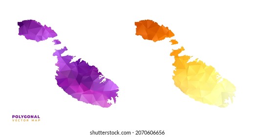 Abstract vector polygon set couple of map Malta color orange and purple.