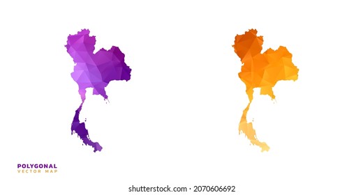 Abstract vector polygon set couple of map Thailand color orange and purple.