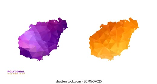 Abstract vector polygon set couple of map Hainan color orange and purple.