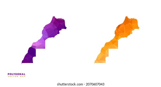 Abstract Vector Polygon Set Couple Of Map Sahara Color Orange And Purple.