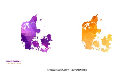 Abstract vector polygon set couple of map Denmark color orange and purple.