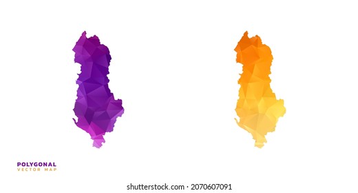 Abstract vector polygon set couple of map Albania color orange and purple.