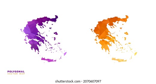 Abstract vector polygon set couple of map Greece color orange and purple.