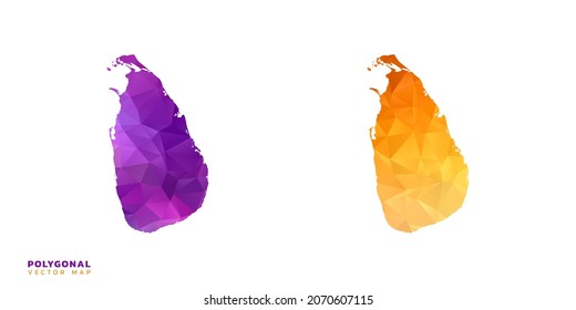 Abstract vector polygon set couple of map Sri Lanka color orange and purple.
