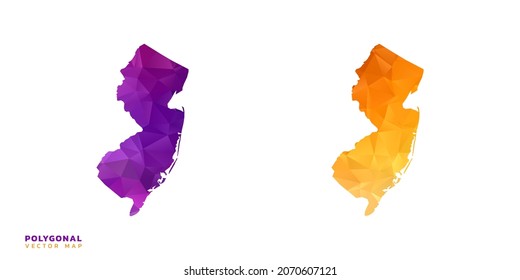 Abstract vector polygon set couple of map New Jersey color orange and purple.