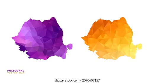 Abstract vector polygon set couple of map Romania color orange and purple.