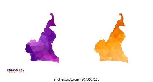 Abstract vector polygon set couple of map Cameroon color orange and purple.