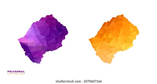 Abstract vector polygon set couple of map Lesotho color orange and purple.