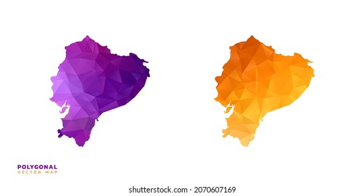 Abstract vector polygon set couple of map Ecuador color orange and purple.