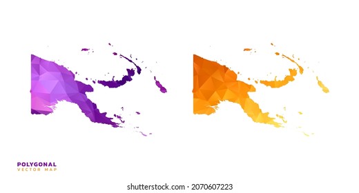 Abstract vector polygon set couple of map Papua New Guinea color orange and purple.