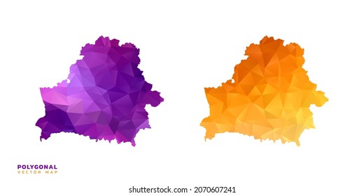 Abstract vector polygon set couple of map Belarus color orange and purple.