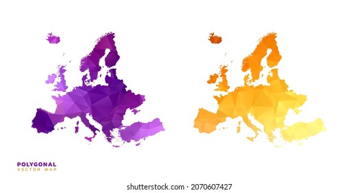 Abstract vector polygon set couple of map Europe color orange and purple.