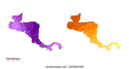 Abstract vector polygon set couple of map Central America color orange and purple.