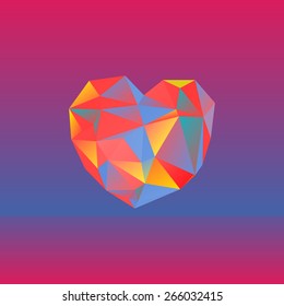Abstract vector polygonal heart in triangle style. Colorful heart card banner.