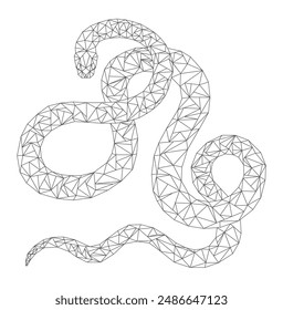 Abstract vector. polygonal style snake, geometric figure, long light snake. 2025 symbol zodiac Chinese year. Poly art figure animal isolated element on white background bw