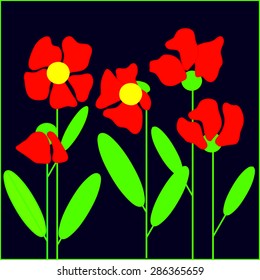 Abstract vector. Poppies. Red on black. Backgrounds & textures shop.